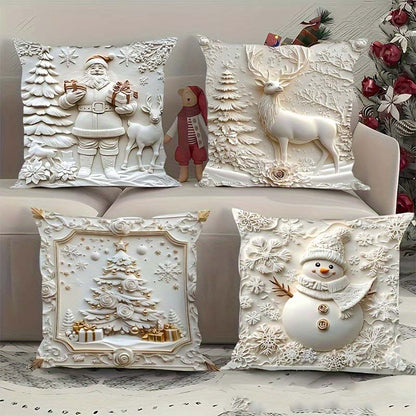 🔥Heißer Verkäufer 50% Rabatt💥🎄 Neue 4-teilige Weihnachts-Kissenbezüge Set – Santa, Schneemann, Tannenbaum & Rentier Motive für Ihre Wohnzimmer-Dekoration