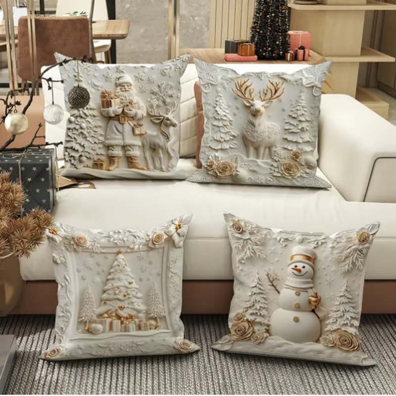 🔥Heißer Verkäufer 50% Rabatt💥🎄 Neue 4-teilige Weihnachts-Kissenbezüge Set – Santa, Schneemann, Tannenbaum & Rentier Motive für Ihre Wohnzimmer-Dekoration