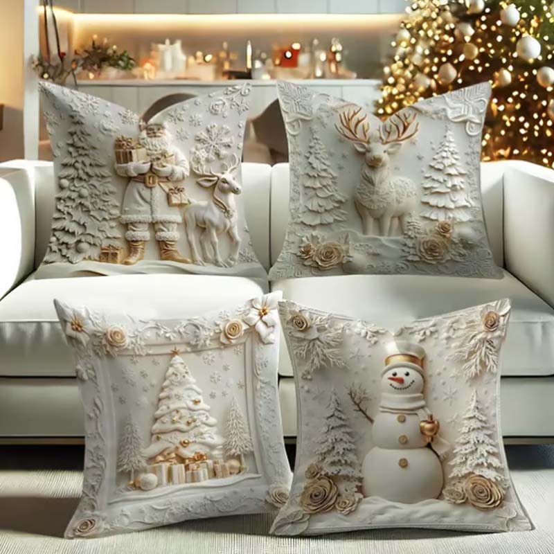 🔥Heißer Verkäufer 50% Rabatt💥🎄 Neue 4-teilige Weihnachts-Kissenbezüge Set – Santa, Schneemann, Tannenbaum & Rentier Motive für Ihre Wohnzimmer-Dekoration