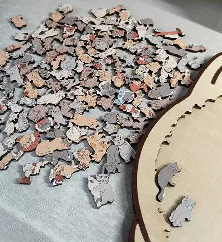 ✅Eine interessante Puzzle, die du noch nicht gesehen hast🎅Morandi-farbenes Katzenförmiges Holzpuzzle mit 135 Teilen