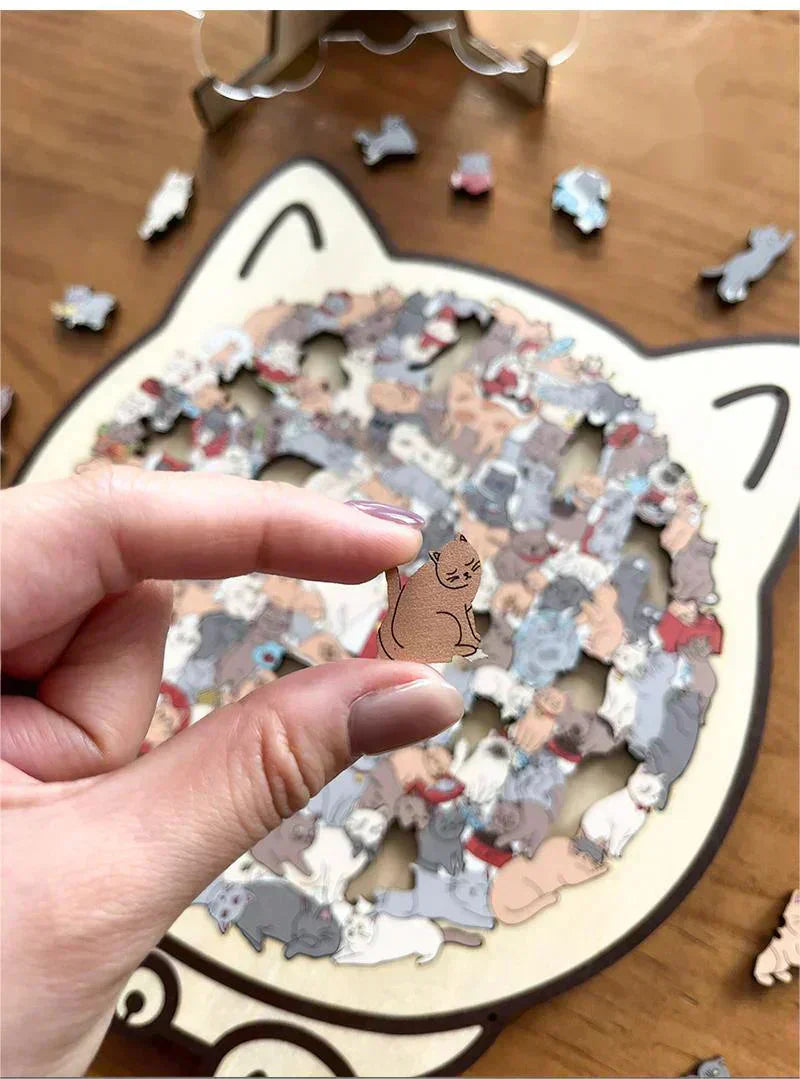 ✅Eine interessante Puzzle, die du noch nicht gesehen hast🎅Morandi-farbenes Katzenförmiges Holzpuzzle mit 135 Teilen