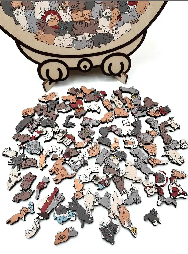 ✅Eine interessante Puzzle, die du noch nicht gesehen hast🎅Morandi-farbenes Katzenförmiges Holzpuzzle mit 135 Teilen