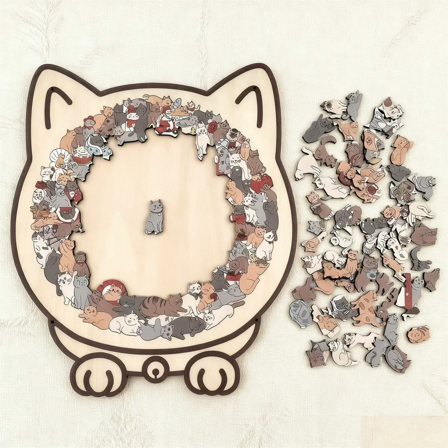 ✅Eine interessante Puzzle, die du noch nicht gesehen hast🎅Morandi-farbenes Katzenförmiges Holzpuzzle mit 135 Teilen