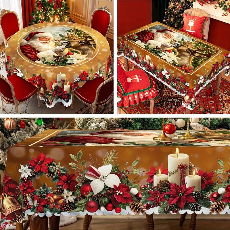 🎁Black-Friday-Mega-Angebot🎄Weihnachtstischdecke - Festliche Tischdeko für Weihnachtstisch & Feiertage, waschbar