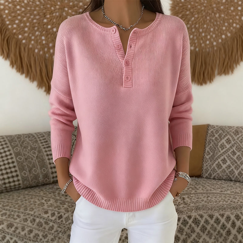 🔥Black-Friday-Mega-Angebot – 50 % Rabatt!🔥Damen Strickpullover mit Henley-Kragen