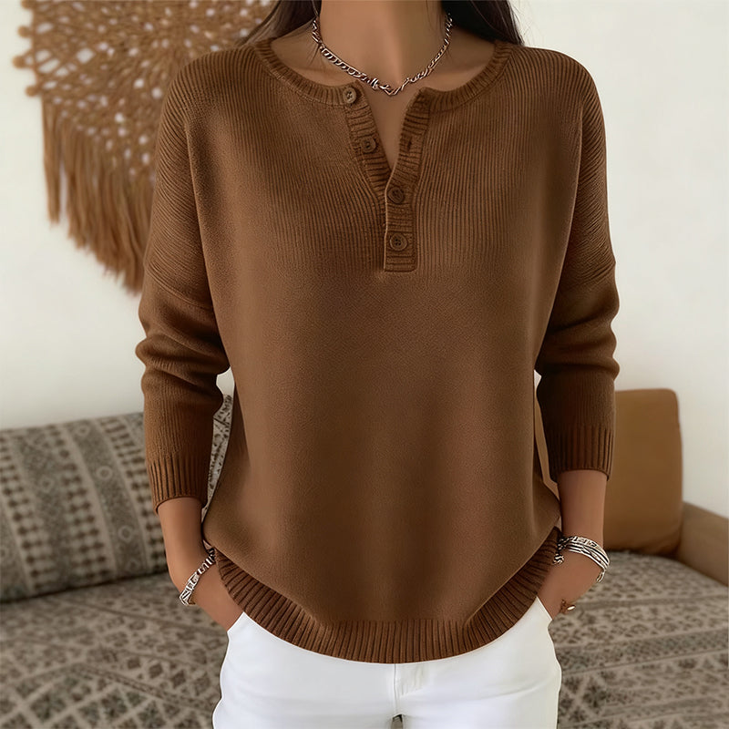 🔥Black-Friday-Mega-Angebot – 50 % Rabatt!🔥Damen Strickpullover mit Henley-Kragen