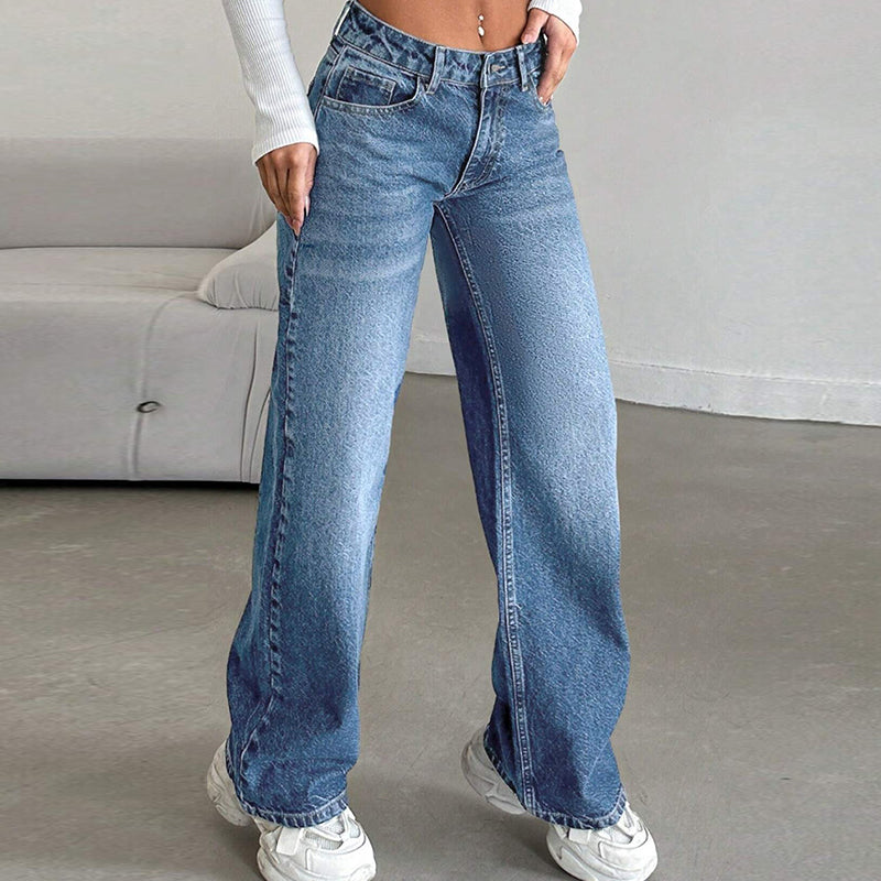 Damen-Jeans mit niedrigem Bund und weitem Bein