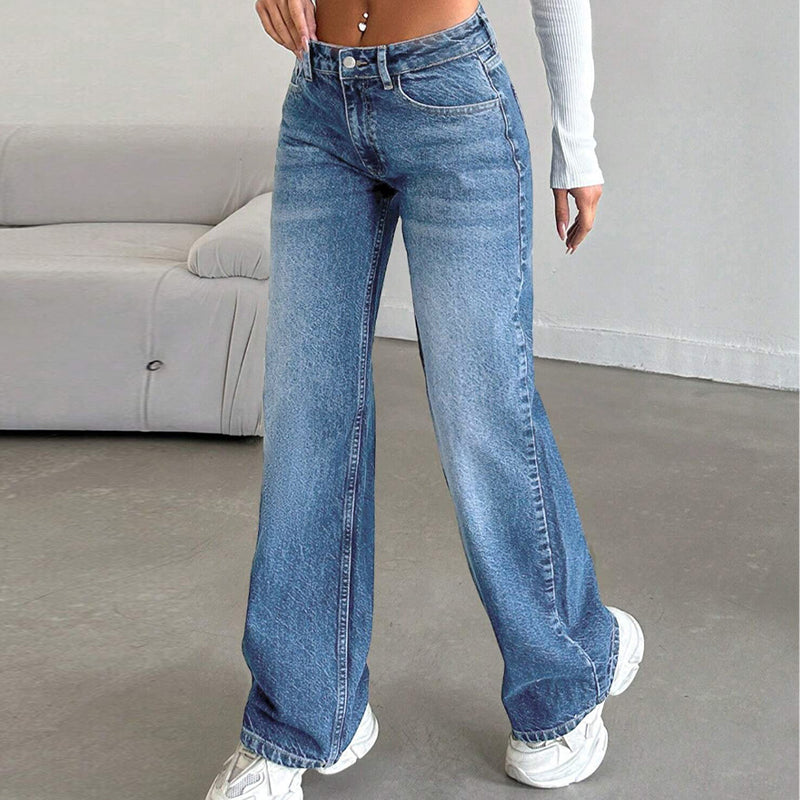 Damen-Jeans mit niedrigem Bund und weitem Bein