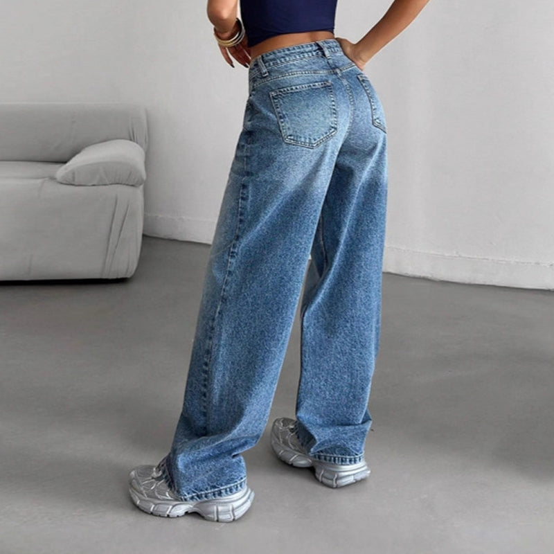 Damen-Jeans mit niedrigem Bund und weitem Bein