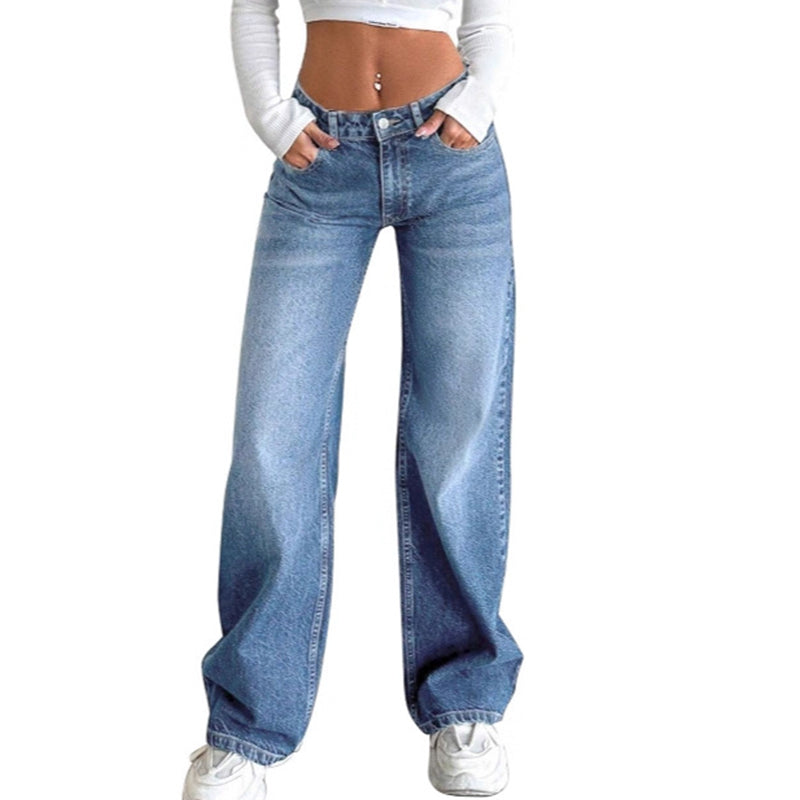 Damen-Jeans mit niedrigem Bund und weitem Bein