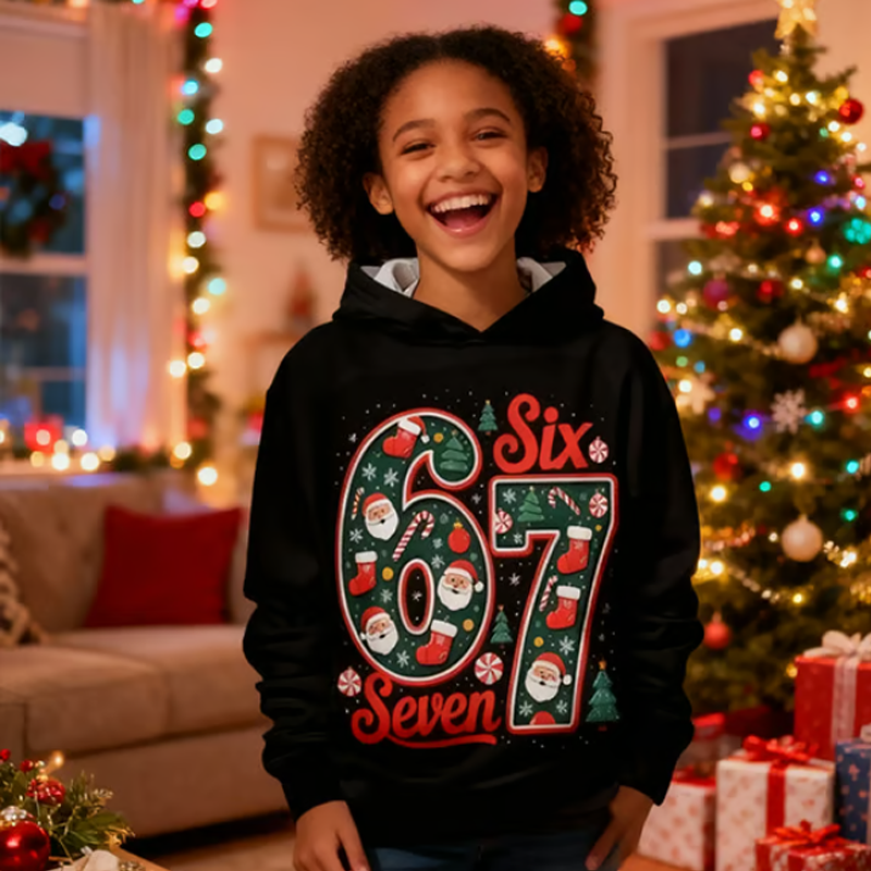 ⌛ Nur noch 3 Tage – 50 % auf alles! ⏰Kinder Weihnachts-Kapuzenpullover mit „67“ Grafik-Print