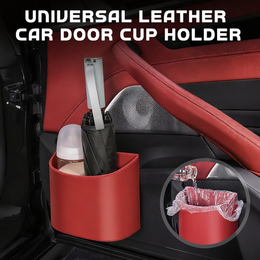 🥳💞 50K+ VERKAUFT! 🚗🧺 Getränkehalter aus Leder für die Autotür – Große Öffnung für Getränke und Handy. Sicherer Clip-Befestigungsmechanismus. Robustes und stylisches PU-Leder. 🛡️✨