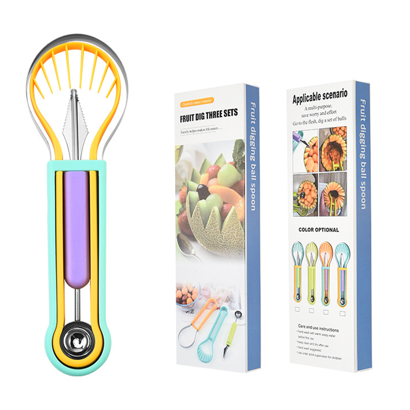 💥Multifunktionales Löffelset für Fruchtmelonenbällchen（Lebensmittelechtes Material unbedenklich）
