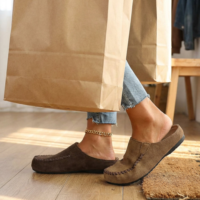 🎉 Neujahrsgeschenk – 50% RABATT!👡 Damen-Breite Mules-Hausschuhe: Slip-On + Stützende Sohle – retro & bequem für Frühling/Herbst