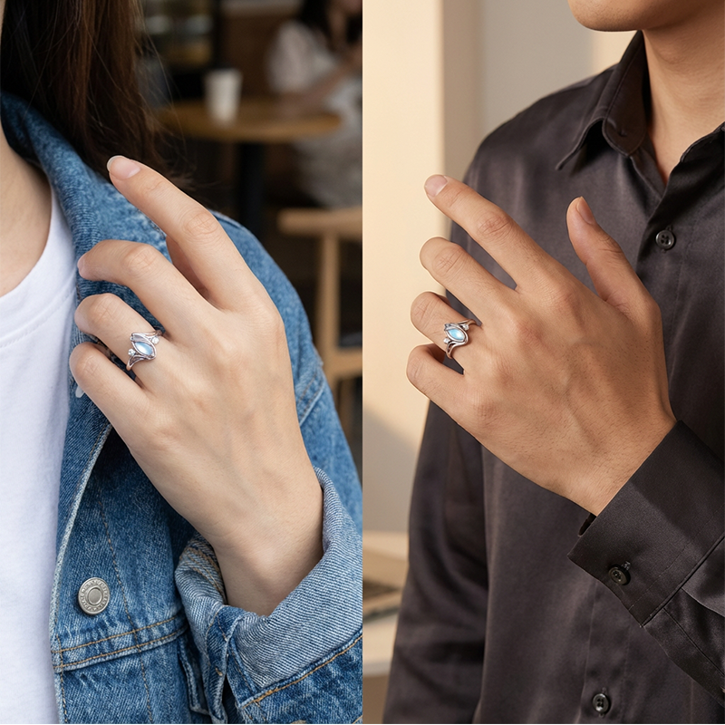 💍 💎 Geometrischer Damenring mit ovalem grünem Mondstein & Zirkonia – Modern, Stilvoll & Täglicher Tragekomfort ✨