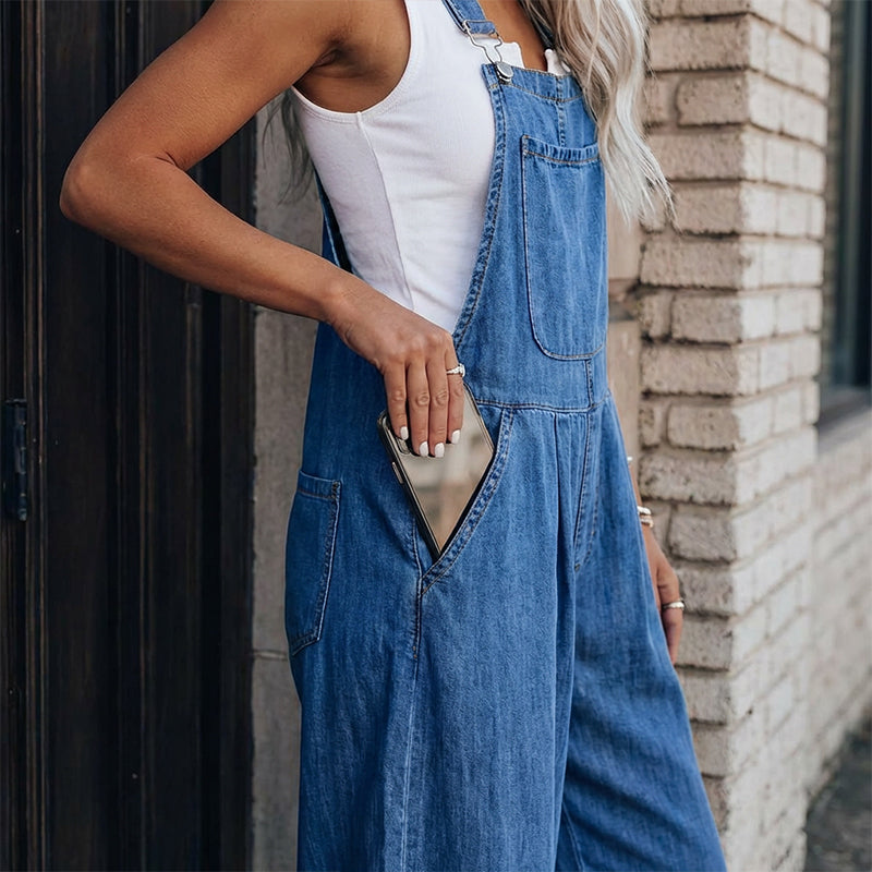 🌼 Zeitlich begrenzter 50%-Rabatt ✨Ärmellose Damen Jeans-Latzhose mit weitem Bein