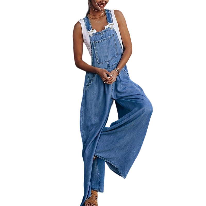 🌼 Zeitlich begrenzter 50%-Rabatt ✨Ärmellose Damen Jeans-Latzhose mit weitem Bein