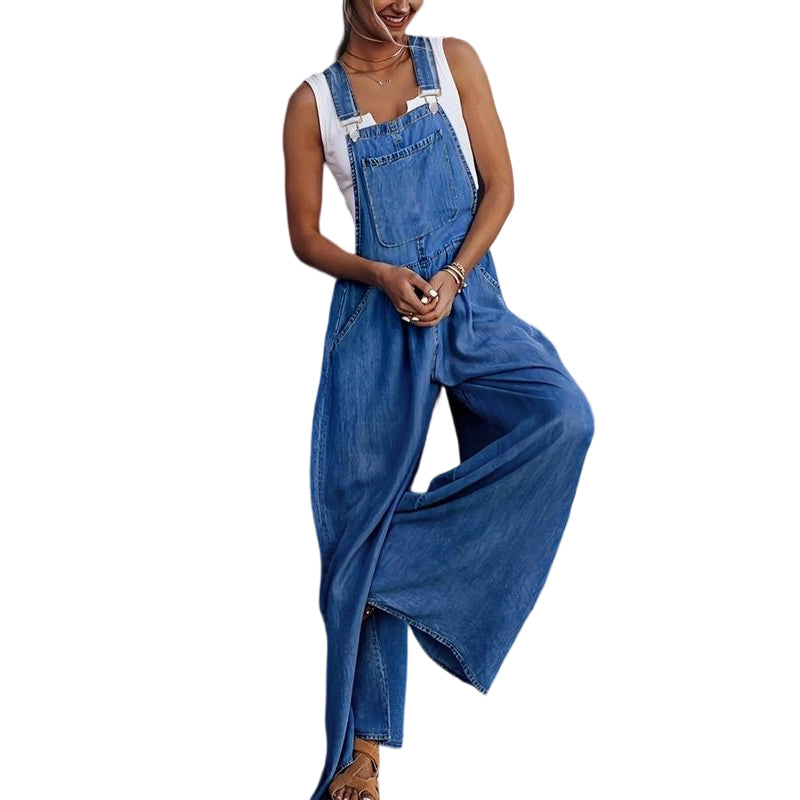 🌼 Zeitlich begrenzter 50%-Rabatt ✨Ärmellose Damen Jeans-Latzhose mit weitem Bein