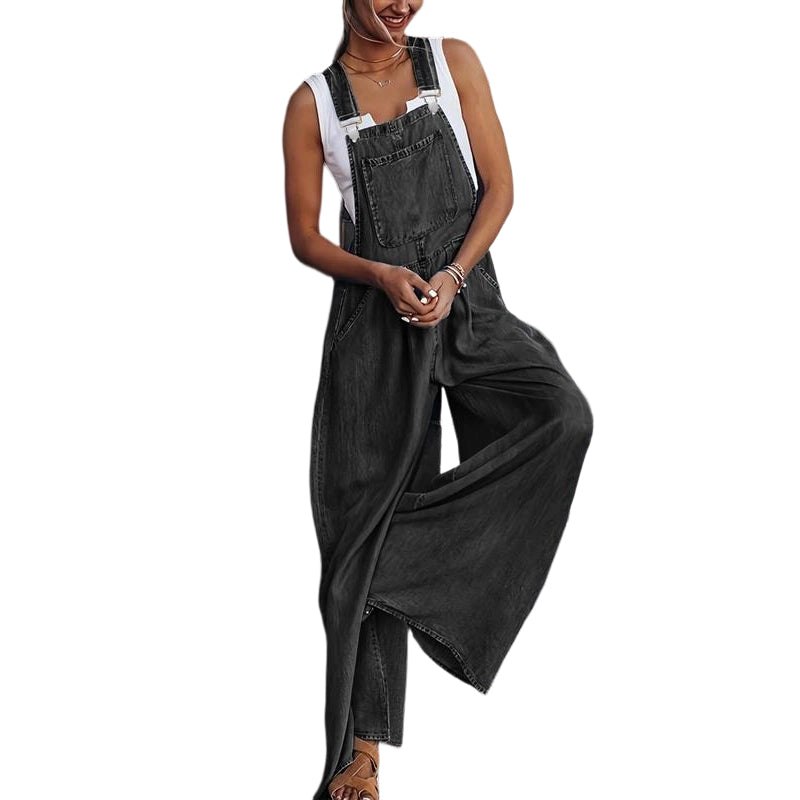 🌼 Zeitlich begrenzter 50%-Rabatt ✨Ärmellose Damen Jeans-Latzhose mit weitem Bein