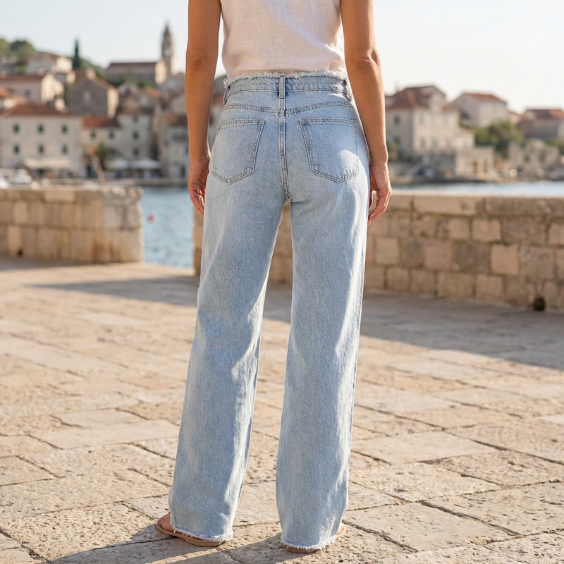👖🔥 SOLANGE VORRAT REICHT – 60% RABATT! High-Waist Jeans mit weitem Bein und ausgefranstem Saum – Lässiger 90er-Jahre-Vintage-Look ✨