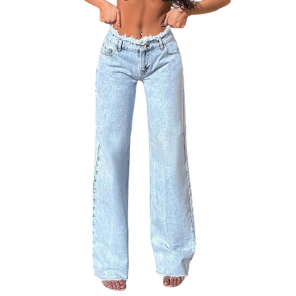 👖🔥 SOLANGE VORRAT REICHT – 60% RABATT! High-Waist Jeans mit weitem Bein und ausgefranstem Saum – Lässiger 90er-Jahre-Vintage-Look ✨