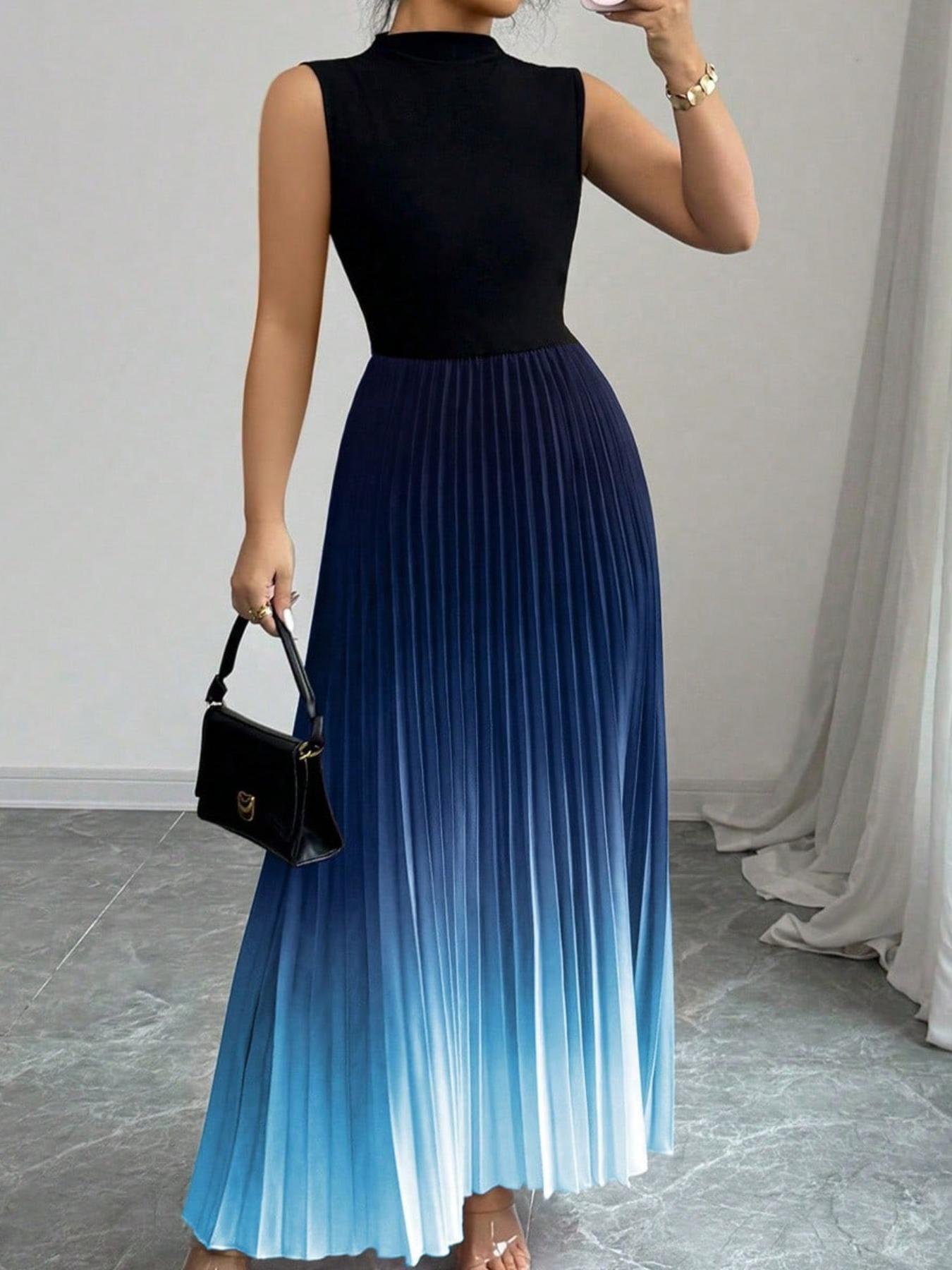 👗✨ Ombré-Faltenärmelloses Stehkragen-Maxikleid – 50% RABATT! Romantisch, feminin & perfekt für festliche Anlässe ❤️