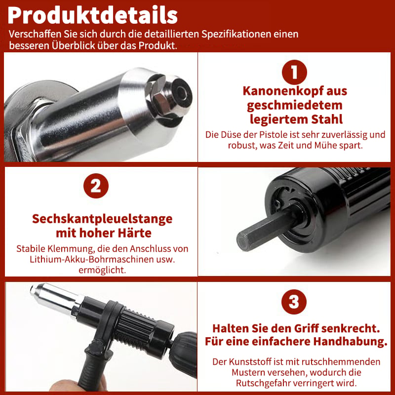 🛠️Professioneller elektrischer Nietpistolenadapter – Verwandeln Sie Ihre Bohrmaschine in ein Nietgerät
