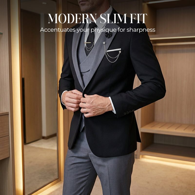 🤵 50% RABATT! ✨ 3-teiliger Herren-Hochzeitsanzug – Kontrast-Design, Slim-Fit & Elegant – Für Hochzeit, Business & Events, S-4XL