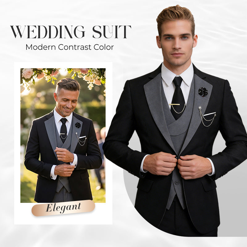 🤵 50% RABATT! ✨ 3-teiliger Herren-Hochzeitsanzug – Kontrast-Design, Slim-Fit & Elegant – Für Hochzeit, Business & Events, S-4XL
