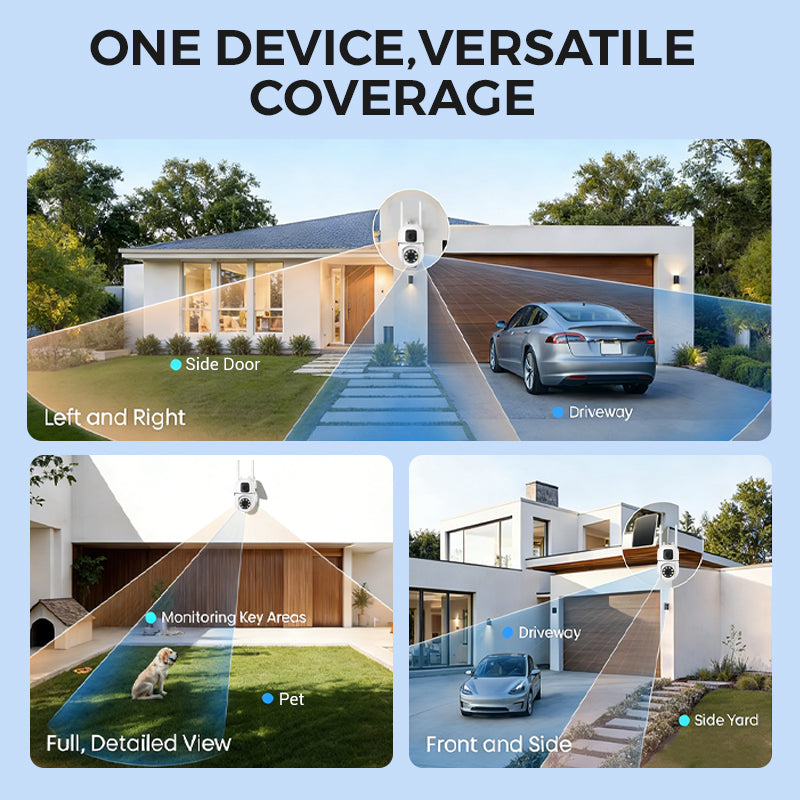 🔍🔍360°-Schwenk- und Neigekamera mit zwei Objektiven und 4K-Auflösung – WLAN-Überwachungskamera für den Außenbereich