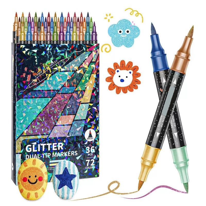 ✨96-Farben Dual-Tip Glitzer-Marker Set – Glitter & Fine Tip, Lebendige Farben & Perfekt Für Kunst, Basteln & Handlettering 🖌️
