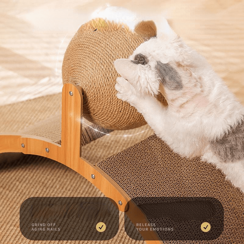 🐱50% RABATT! 🧶 Natürlicher Sisal-Kratzball mit Kartonunterlage – Befriedigt den Kratztrieb, Schont Möbel & Für jede Katze 🎉