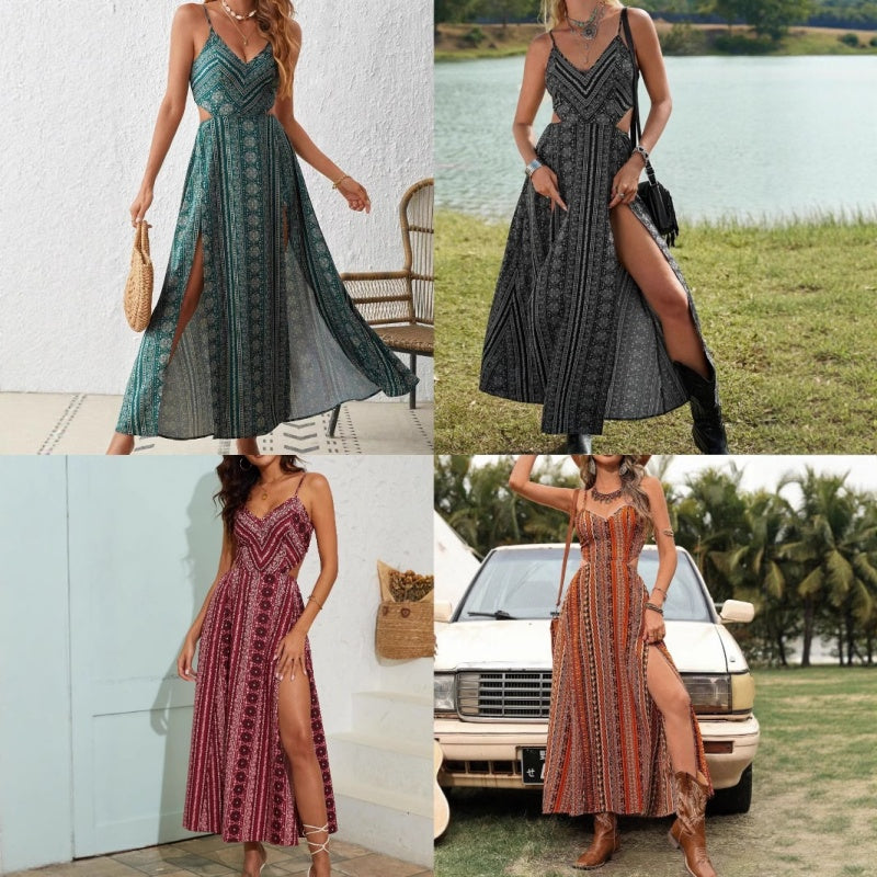 🌺 LIMITIERT: 50% RABATT! 🔥 Modisches Maxikleid für Damen mit Spaghettiträgern und Seitenschlit