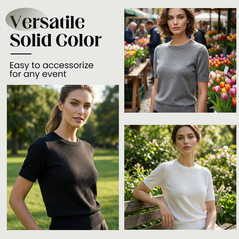 🌞Frühlingserwachen: 50% Rabatt!👚 Damen Strickoberteil mit Rundhalsausschnitt & kurzen Ärmeln