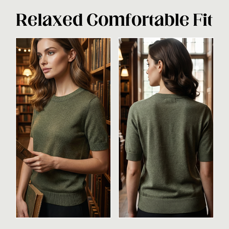 🌞Frühlingserwachen: 50% Rabatt!👚 Damen Strickoberteil mit Rundhalsausschnitt & kurzen Ärmeln