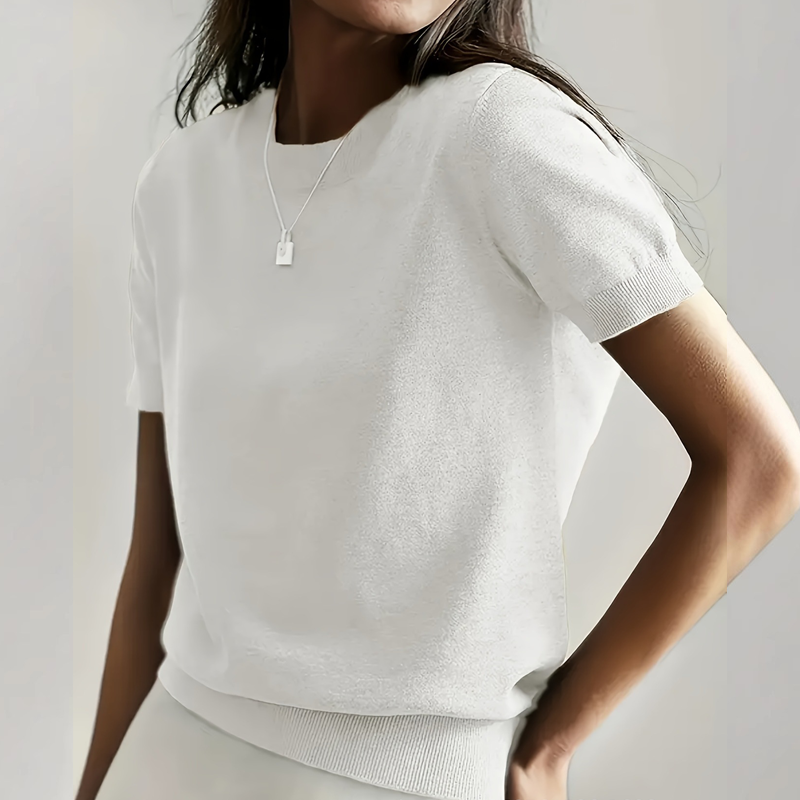 🌞Frühlingserwachen: 50% Rabatt!👚 Damen Strickoberteil mit Rundhalsausschnitt & kurzen Ärmeln
