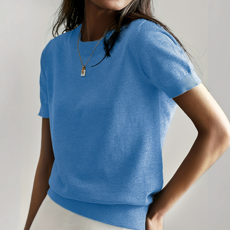 🌞Frühlingserwachen: 50% Rabatt!👚 Damen Strickoberteil mit Rundhalsausschnitt & kurzen Ärmeln