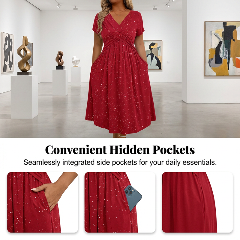 👗🌺 Elegantes Damenkleid mit V-Ausschnitt und gedrehter Vorderseite – 50% RABATT! Figurbetont, fließend & perfekt für festliche Anlässe, Hochzeiten oder Date ✨