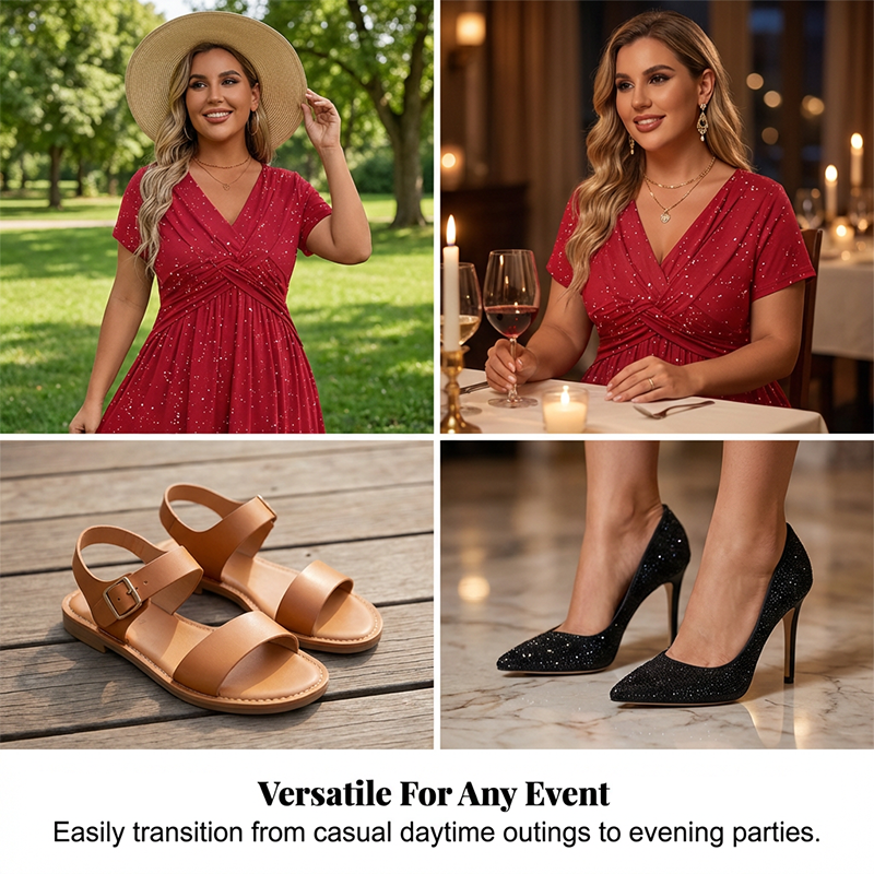 👗🌺 Elegantes Damenkleid mit V-Ausschnitt und gedrehter Vorderseite – 50% RABATT! Figurbetont, fließend & perfekt für festliche Anlässe, Hochzeiten oder Date ✨