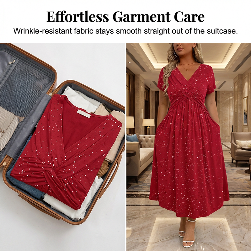 👗🌺 Elegantes Damenkleid mit V-Ausschnitt und gedrehter Vorderseite – 50% RABATT! Figurbetont, fließend & perfekt für festliche Anlässe, Hochzeiten oder Date ✨