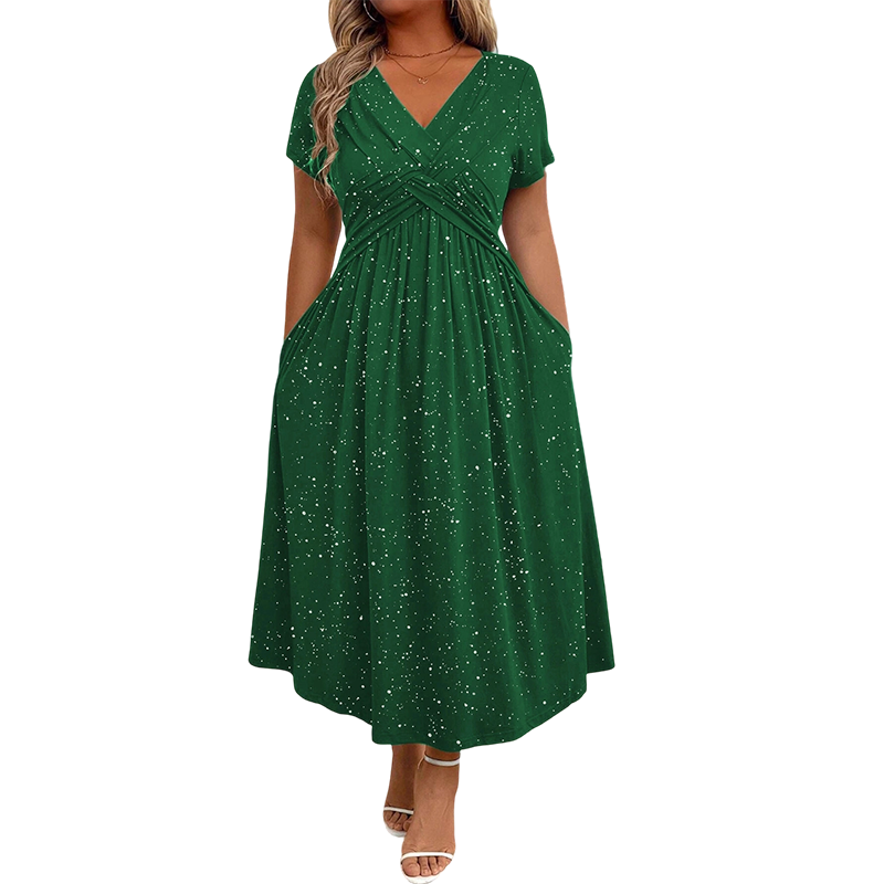 👗🌺 Elegantes Damenkleid mit V-Ausschnitt und gedrehter Vorderseite – 50% RABATT! Figurbetont, fließend & perfekt für festliche Anlässe, Hochzeiten oder Date ✨