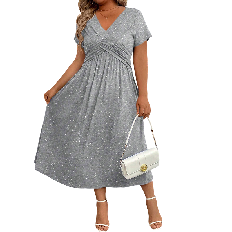 👗🌺 Elegantes Damenkleid mit V-Ausschnitt und gedrehter Vorderseite – 50% RABATT! Figurbetont, fließend & perfekt für festliche Anlässe, Hochzeiten oder Date ✨