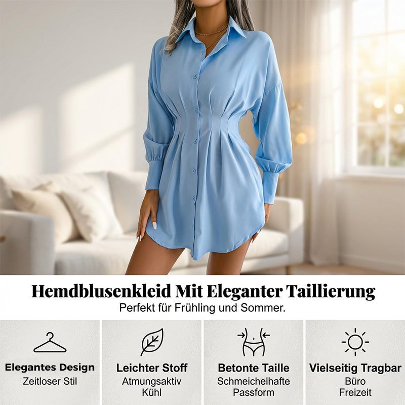 👔🌷 Frühlingsausverkauf: 50% Rabatt! Hemdblusenkleid mit Taillenraffung und langen Ärmeln – Elegant, figurbetont & perfekt für Frühling & Büro 💼