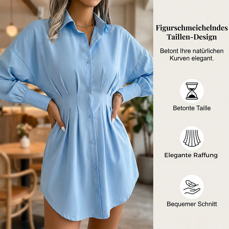 👔🌷 Frühlingsausverkauf: 50% Rabatt! Hemdblusenkleid mit Taillenraffung und langen Ärmeln – Elegant, figurbetont & perfekt für Frühling & Büro 💼