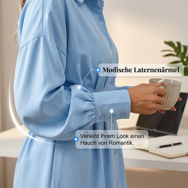 👔🌷 Frühlingsausverkauf: 50% Rabatt! Hemdblusenkleid mit Taillenraffung und langen Ärmeln – Elegant, figurbetont & perfekt für Frühling & Büro 💼
