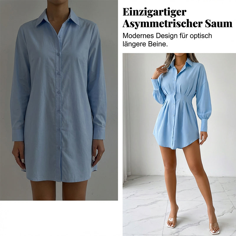 👔🌷 Frühlingsausverkauf: 50% Rabatt! Hemdblusenkleid mit Taillenraffung und langen Ärmeln – Elegant, figurbetont & perfekt für Frühling & Büro 💼
