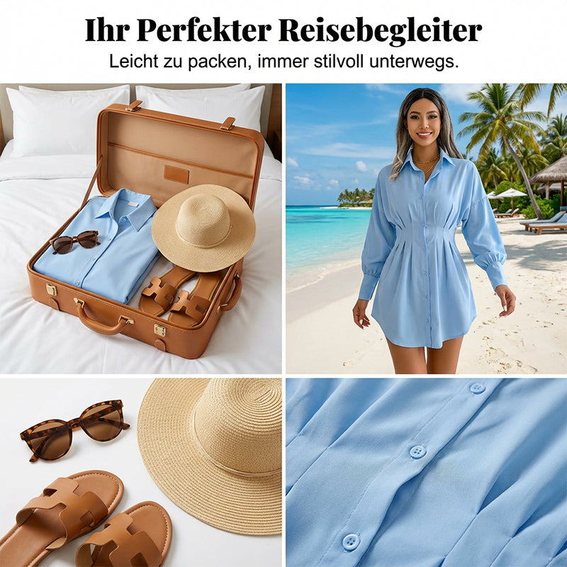 👔🌷 Frühlingsausverkauf: 50% Rabatt! Hemdblusenkleid mit Taillenraffung und langen Ärmeln – Elegant, figurbetont & perfekt für Frühling & Büro 💼