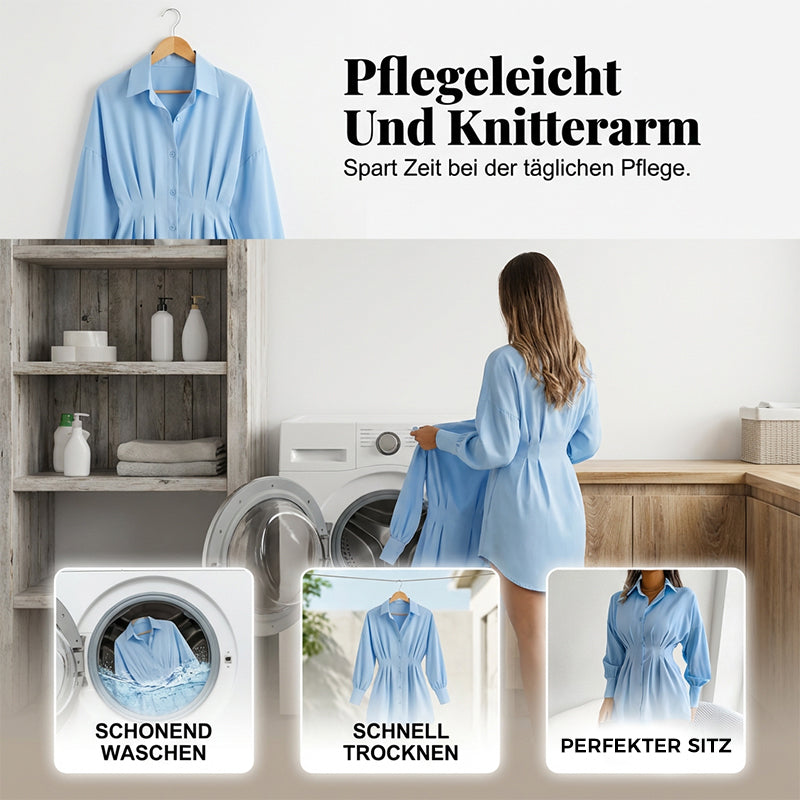 👔🌷 Frühlingsausverkauf: 50% Rabatt! Hemdblusenkleid mit Taillenraffung und langen Ärmeln – Elegant, figurbetont & perfekt für Frühling & Büro 💼