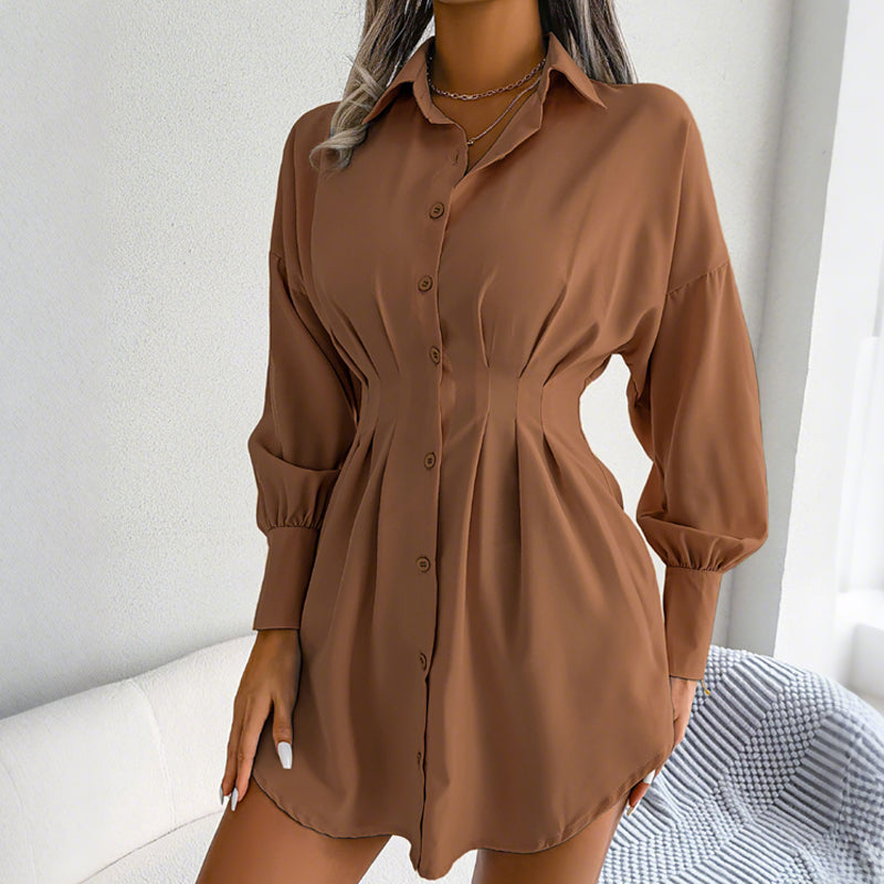 👔🌷 Frühlingsausverkauf: 50% Rabatt! Hemdblusenkleid mit Taillenraffung und langen Ärmeln – Elegant, figurbetont & perfekt für Frühling & Büro 💼