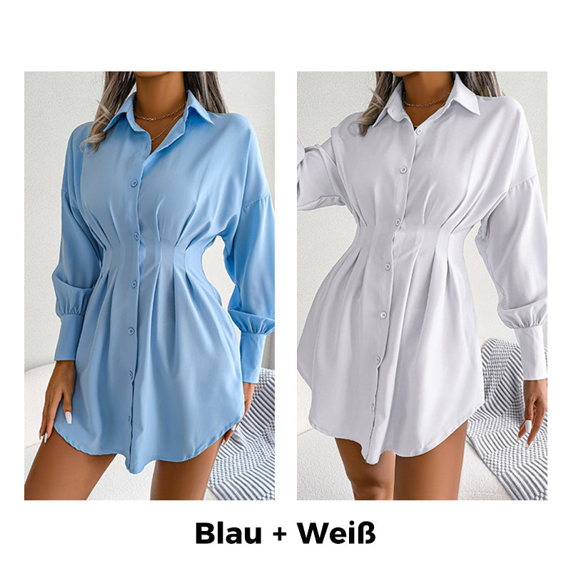👔🌷 Frühlingsausverkauf: 50% Rabatt! Hemdblusenkleid mit Taillenraffung und langen Ärmeln – Elegant, figurbetont & perfekt für Frühling & Büro 💼